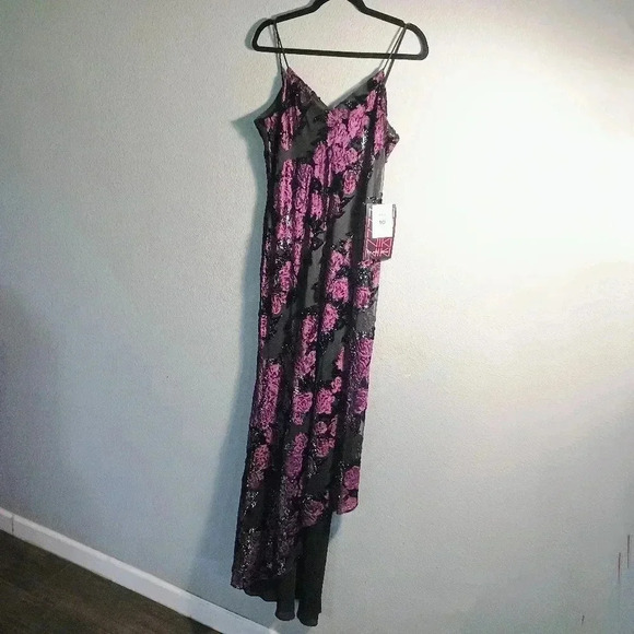 Vintage Niki by NikiLivas Maxi Floral Dress Asymmetrical Black Purple Formal NWT - Picture 2 of 15